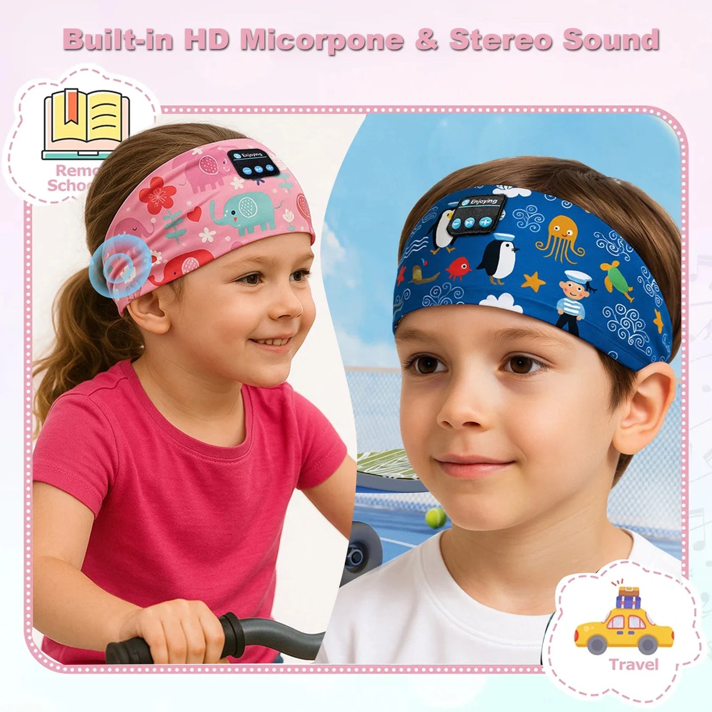 Kids Cartoon Bluetooth Headband – Music, Sleep & Comfort