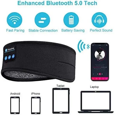 𝐸𝓃𝒿𝑜𝓎™ Bluetooth Headband Music Player Thin Soft Elastic Comfortable Wireless